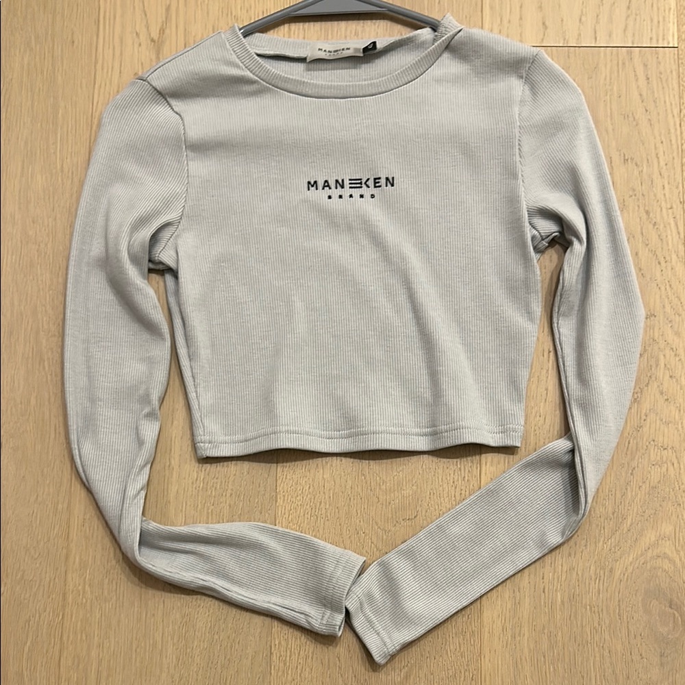 Gray Fitted Long Sleeve Crop Tee